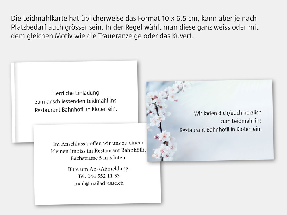 Muster von Leidmahlkarten Muster von Leidmahlkarte